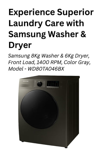 Samsung 8Kg Washer & 6Kg Dryer, Front Load, 1400 RPM Color Gray, Model - WD80TA046BX.