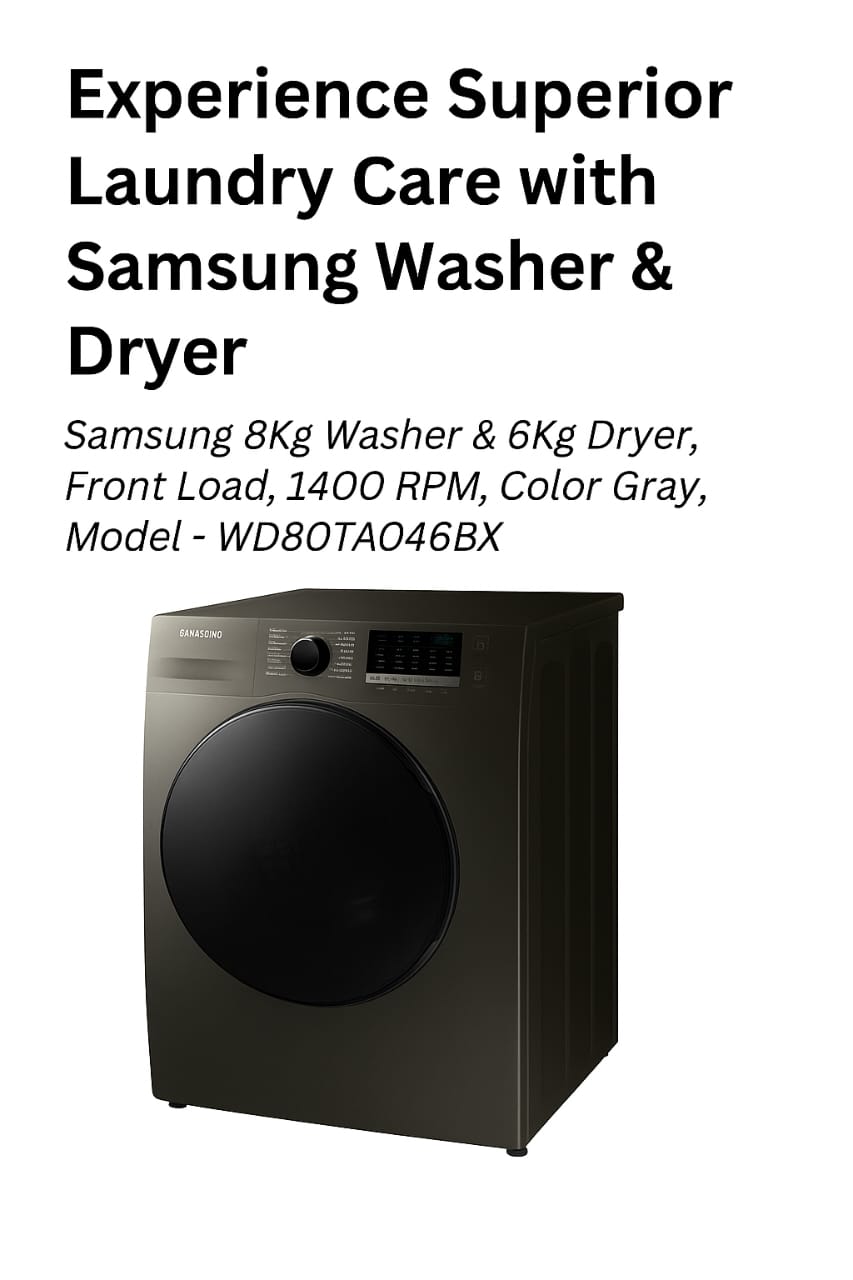 Samsung 8Kg Washer & 6Kg Dryer, Front Load, 1400 RPM Color Gray, Model - WD80TA046BX.